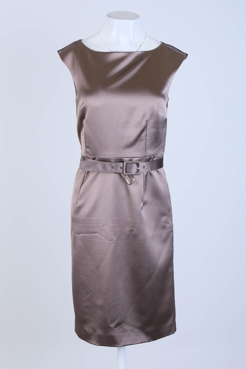 Brown Satin Belted Party Dress