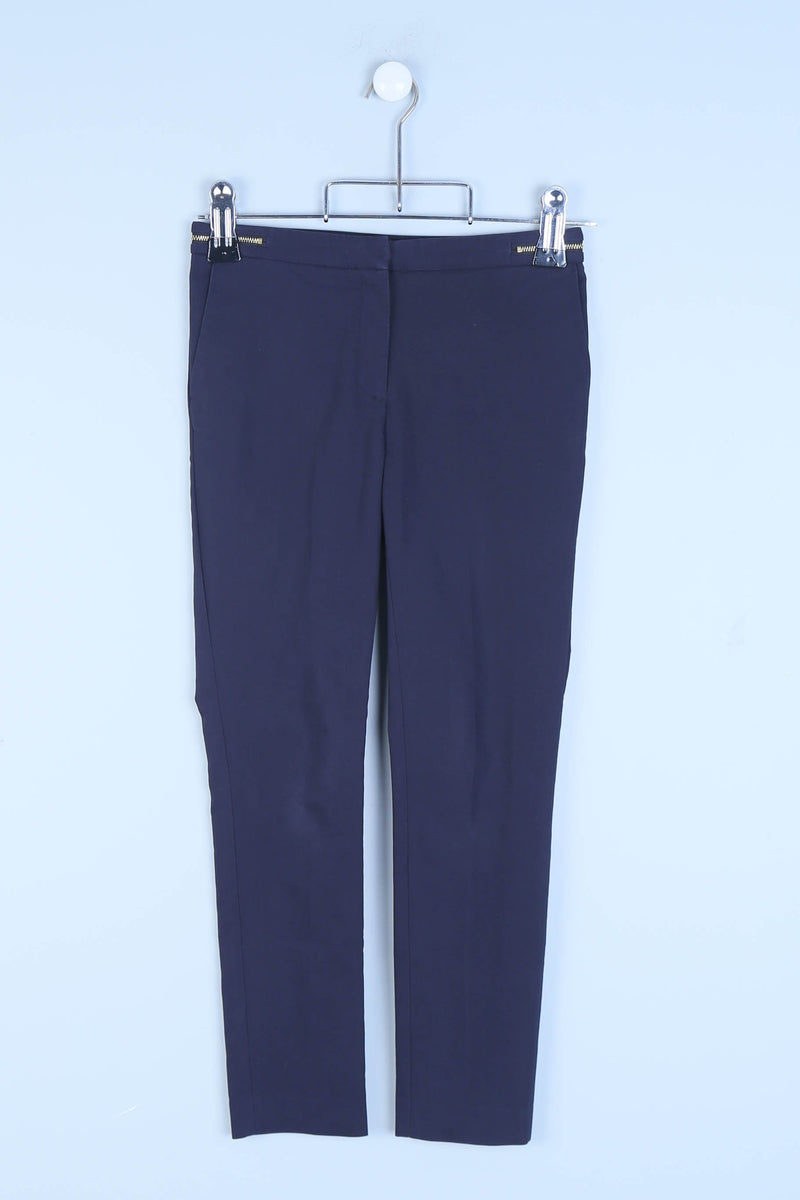 Navy Skinny & Slim Trousers With Gold Zip