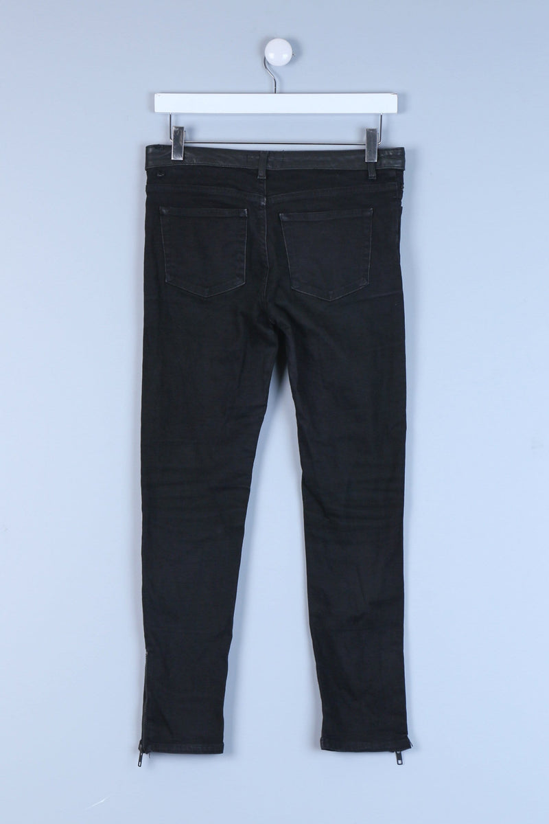 Faux Leather Waistband Skinny Denim Jeans