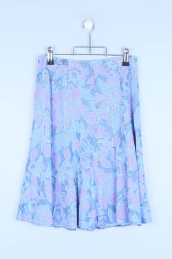 Blue Floral Print Midi Skirt
