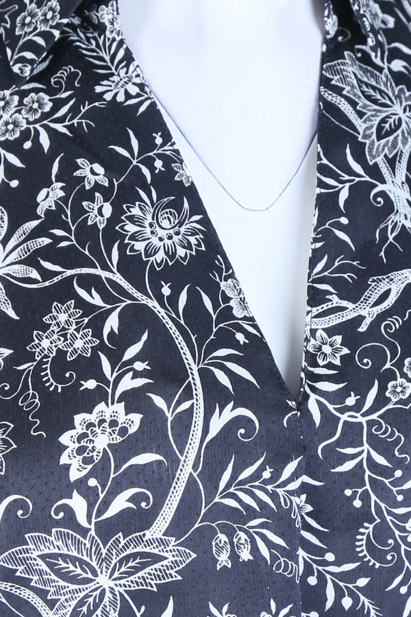 Black Floral Print Bell Sleeve Shirt